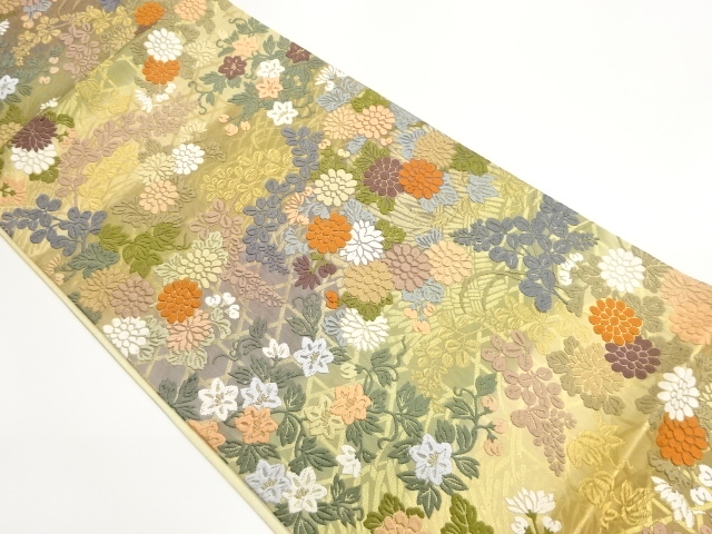 JAPANESE FUKURO OBI / KARA-ORI / WOVEN AUTUMN FLOWERS